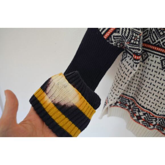 Anthropologie X Maeve Mock V Neck Patterned Knit Fair Isle Sweater Wool Cotton - Picture 5 of 7